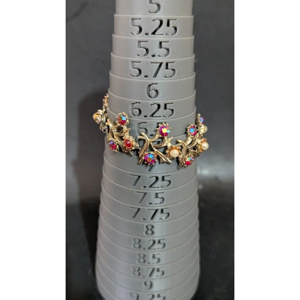 Vintage‎ Aurora Borealis Rhinestone Bracelet Gold-Tone Floral 7